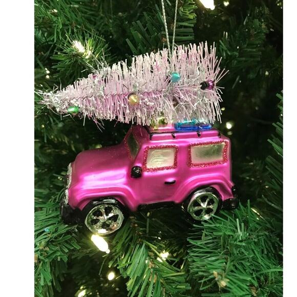 Jeep Christmas Ornament Purple Glass Bottle Brush Tree 4 Wheel Drive Auto - Picture 3 of 4